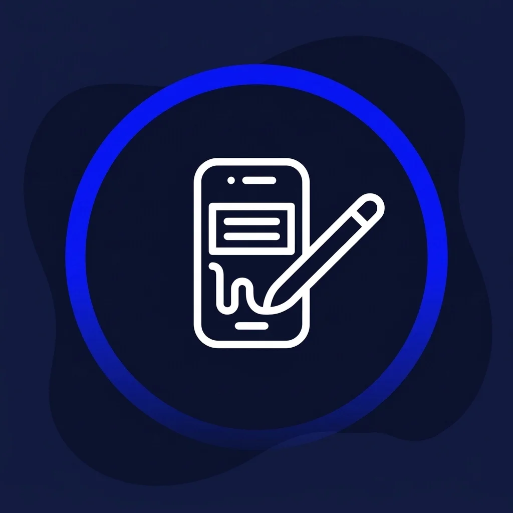 Ícone de celular com caneta assinando
