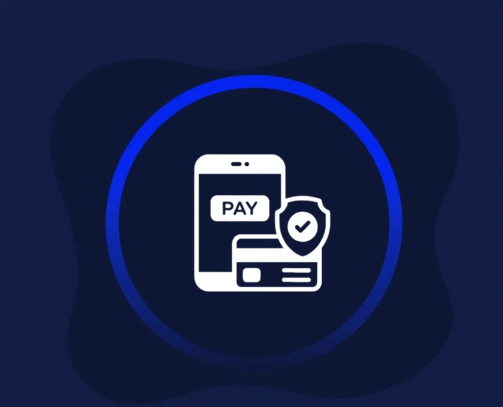 Ícone de celular com pagamento e escudo de proteção
