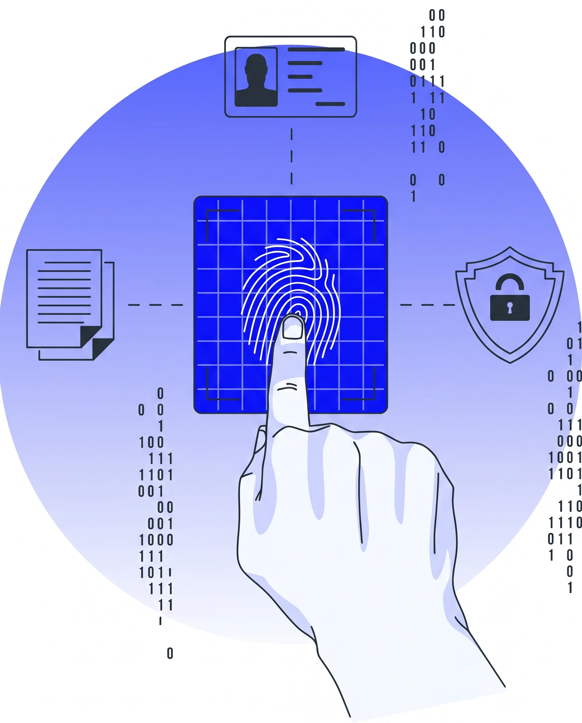 Ilustração de um dedo tocando um leitor de impressão digital