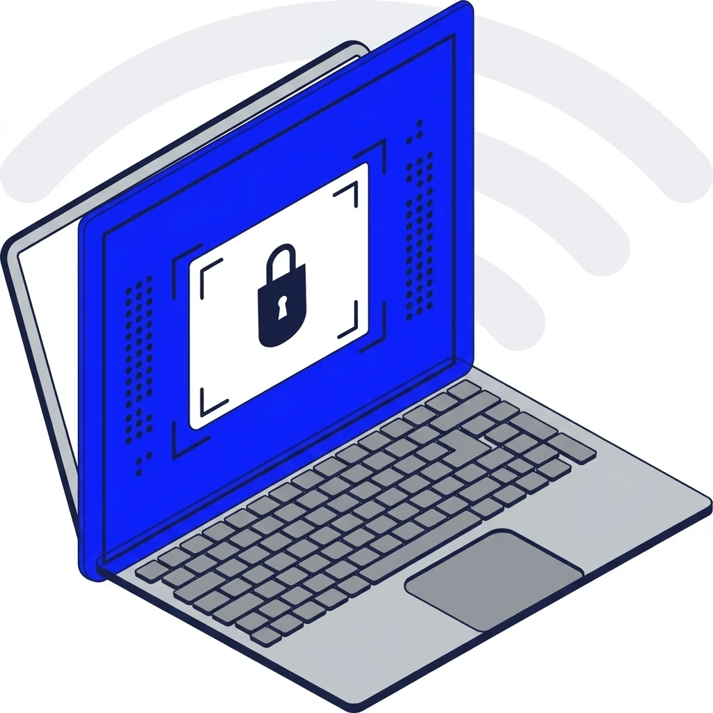Ilustração de um notebook com cadeado de segurança na tela